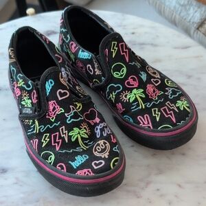 Vans Kids Slip-On Sneakers - Black with Neon Patterns